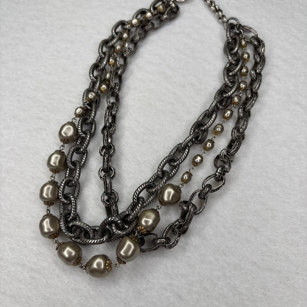 Catherine Popesco France Multi Strand Faux Pearl Chain Statement Necklace